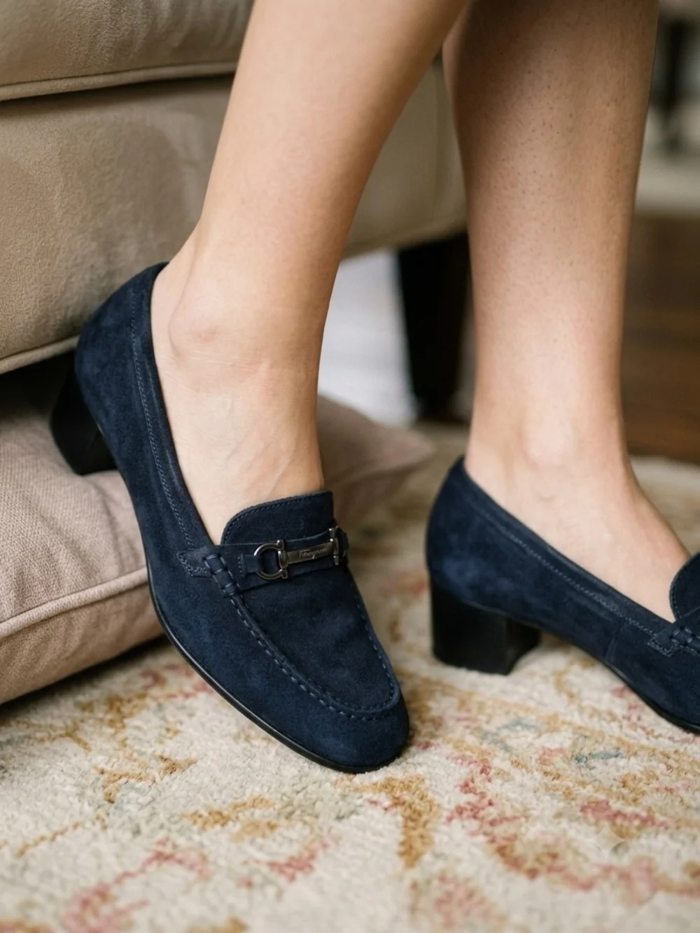 Salvatore Ferragamo Women's Blue Slip-On Loafer Flats Buckle Almond Toe 6.5 B